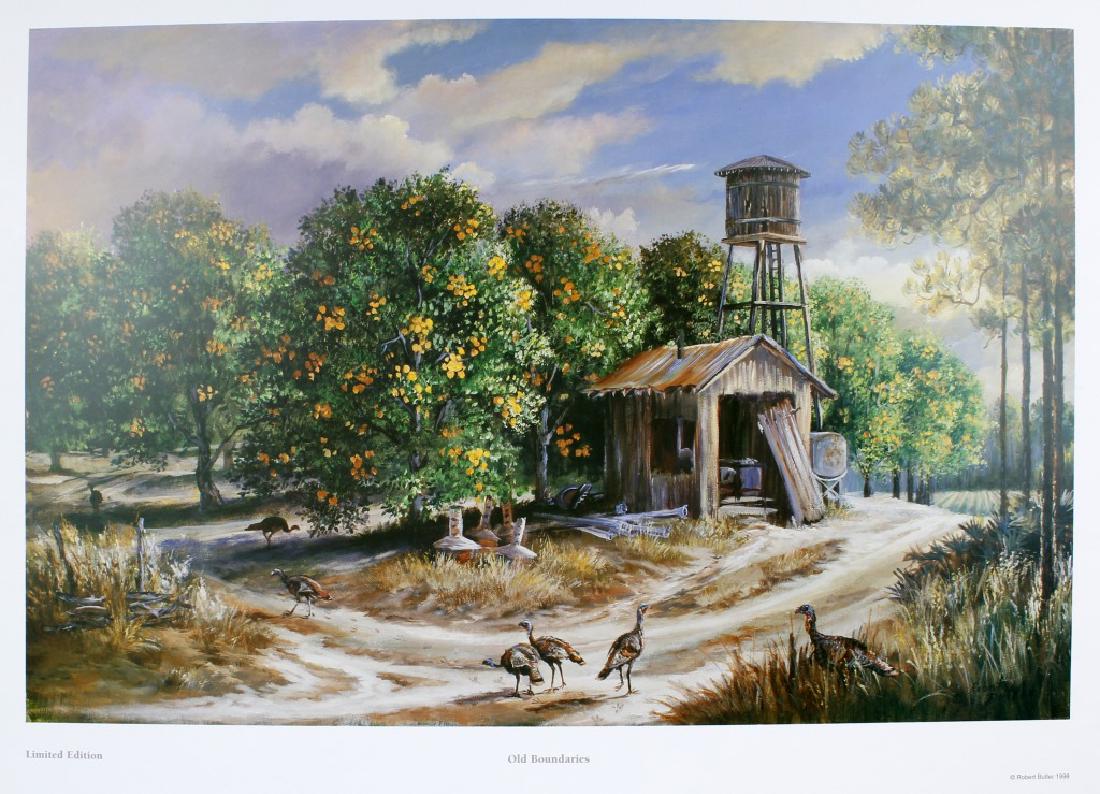 ROBERT BUTLER FLORIDA HIGHWAYMEN PRINT: ROBERT BUTLER FLORIDA HIGHWAYMEN PRINT Robert Butler of the Florida Highwaymen print on paper entitled "Old Boundaries". Unframed. Size: 25.5 x 19"