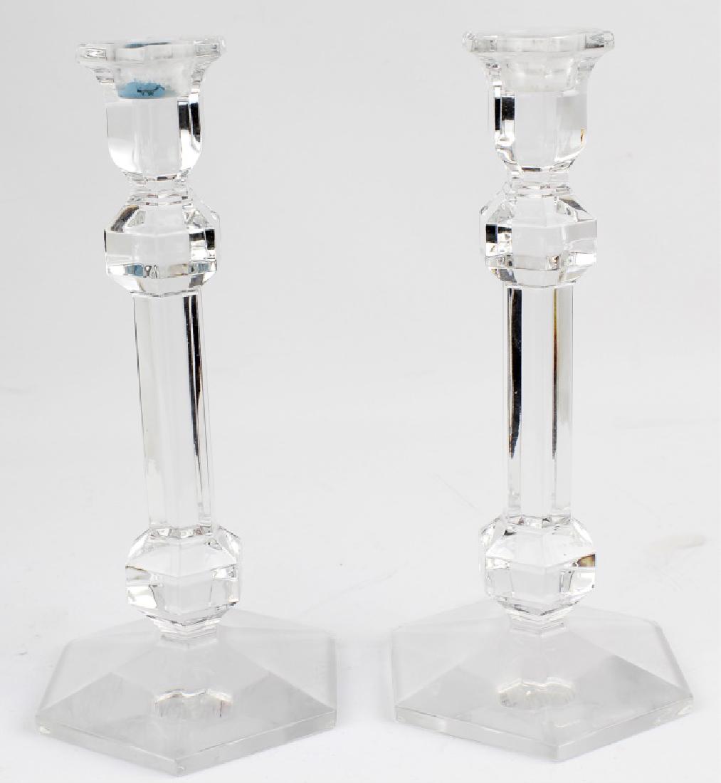 ST. LAMBERT CRYSTAL CANDLESTICKS - LOT OF 2: ST. LAMBERT CRYSTAL CANDLESTICKS - LOT OF 2 Lot of 2 St. Lambert crystal candlesticks. Stamped on the bases, hexagon shaped base 4.25" diameter. Size: 9.5" tall