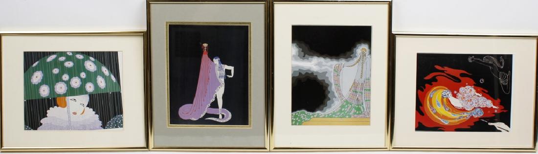 ERTE ART DECO FRAMED PRINTS - LOT OF 4: ERTE ART DECO FRAMED PRINTS - LOT OF 4Lot of four "Erte" art deco mid century prints. Gold metal framed with white mattes. Prints measure 8" x 10" Size: 11" x 14" framed