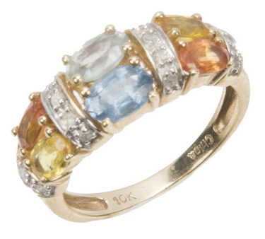 10K YELLOW GOLD MULTI GEMSTONE BAND RING