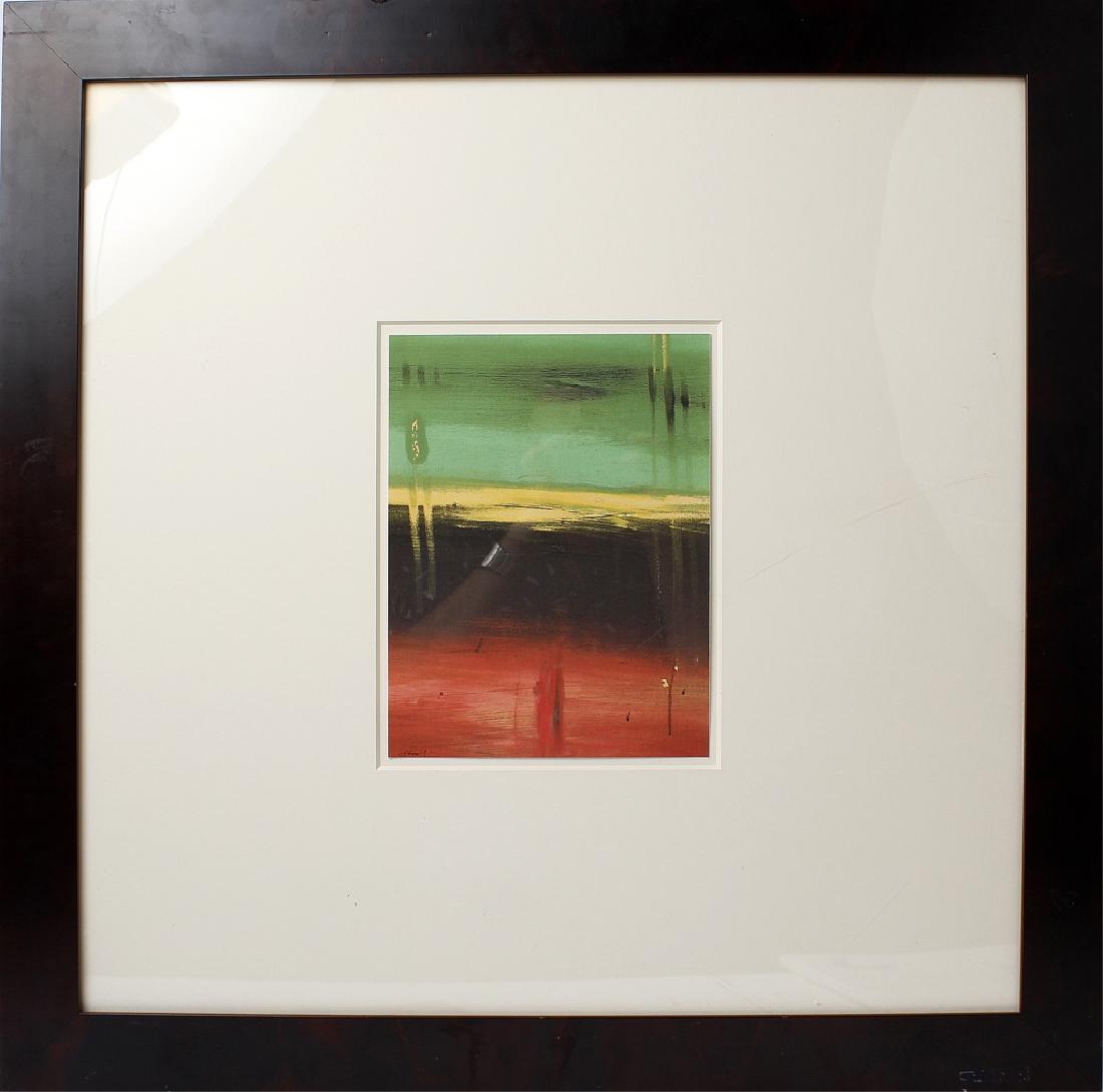 LIMITED JAMALI ABSTRACT SIGNED PRINT 5/ 195: LIMITED JAMALI ABSTRACT SIGNED PRINT 5/ 195 Limited Jamali (Aqdas Hussain Khan) (Pakistani, b. 1944) Abstract print composed of red, black, yellow, and green with an 8 inch matte and a 2 inch frame. p