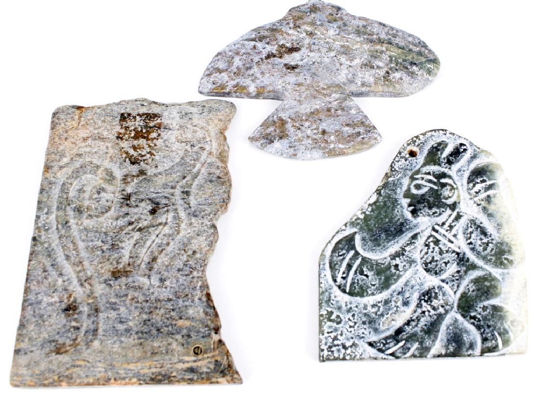 ASIAN HAND CARVED NEPHRITE JADE WALL PENDANTS: ASIAN HAND CARVED NEPHRITE JADE WALL PENDANTS Asian hand carved nephrite jade wall pendants - lot of three. Size: largest 4" x 5.5"