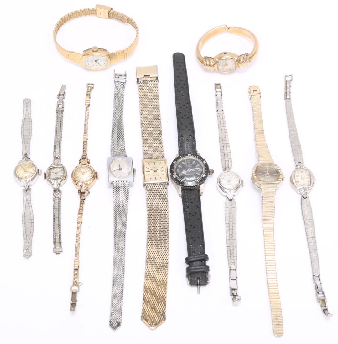 LADIES ANTIQUE WRISTWATCHES - LOT OF 11: LADIES ANTIQUE WRISTWATCHES - LOT OF 11 Mixed lot of ladies wrist watches, makers include: Benrus, Sheffield, Hamilton, Helbros, Wittnauer, Pedre, Bulova, and Timex. Weight: 197.6 grams