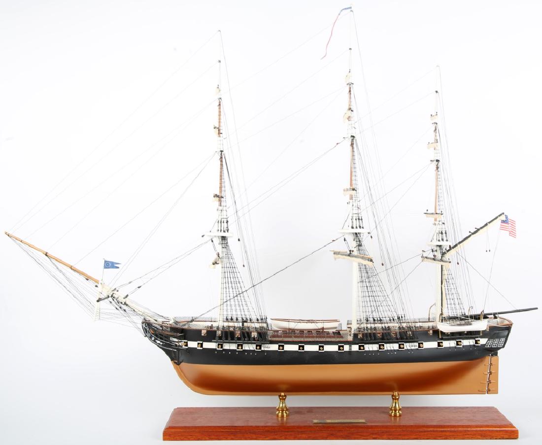 USS CONSTITUTION WOODEN MODEL SHIP "OLD IRONSIDES": USS CONSTITUTION WOODEN MODEL SHIP "OLD IRONSIDES" USS Constitution Wooden model ship "Old Ironsides". Mounted on wooden base. Size: 36 X 30 X 14"