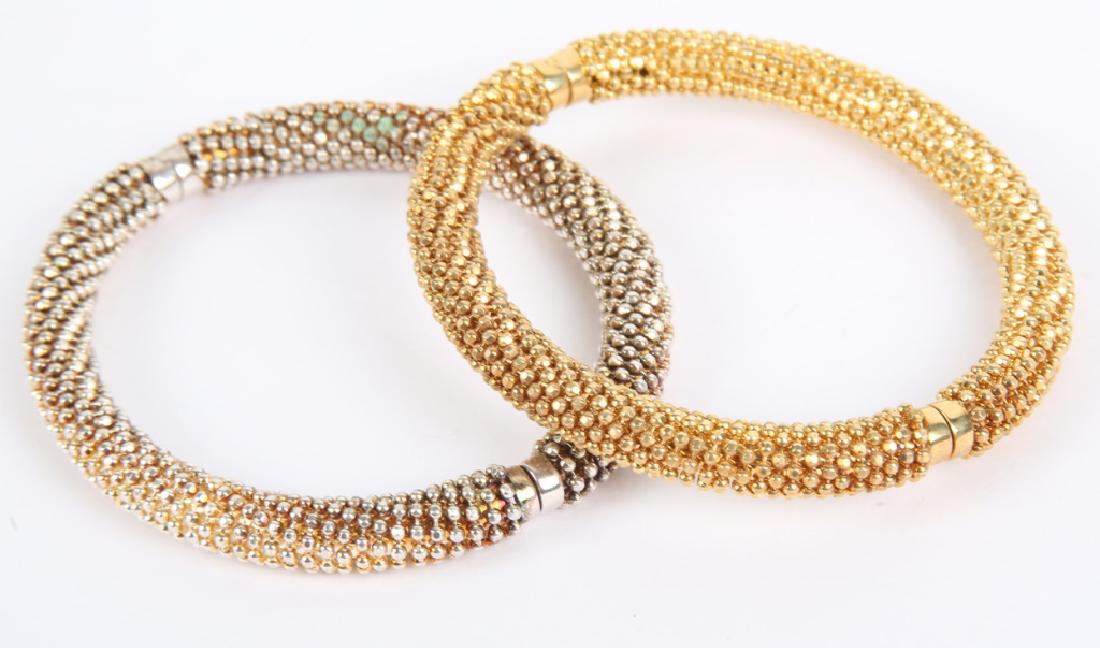 LADIES STERLING SILVER MILOR BRACELETS - LOT OF 2: LADIES STERLING SILVER MILOR BRACELETS - LOT OF 2 Lot of two Milor bracelets, sterling silver beaded pattern, one gold over silver. Weight: 71.5 grams Size: 3.25"