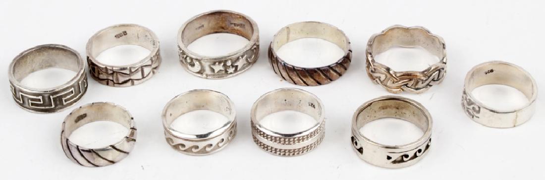 LOT OF 10 STERLING SILVER RINGS - ASSORTED: LOT OF 10 STERLING SILVER RINGS - ASSORTED Assorted dealers lot of 10 sterling silver .925 rings. Assorted sizes. Weight: 69 g