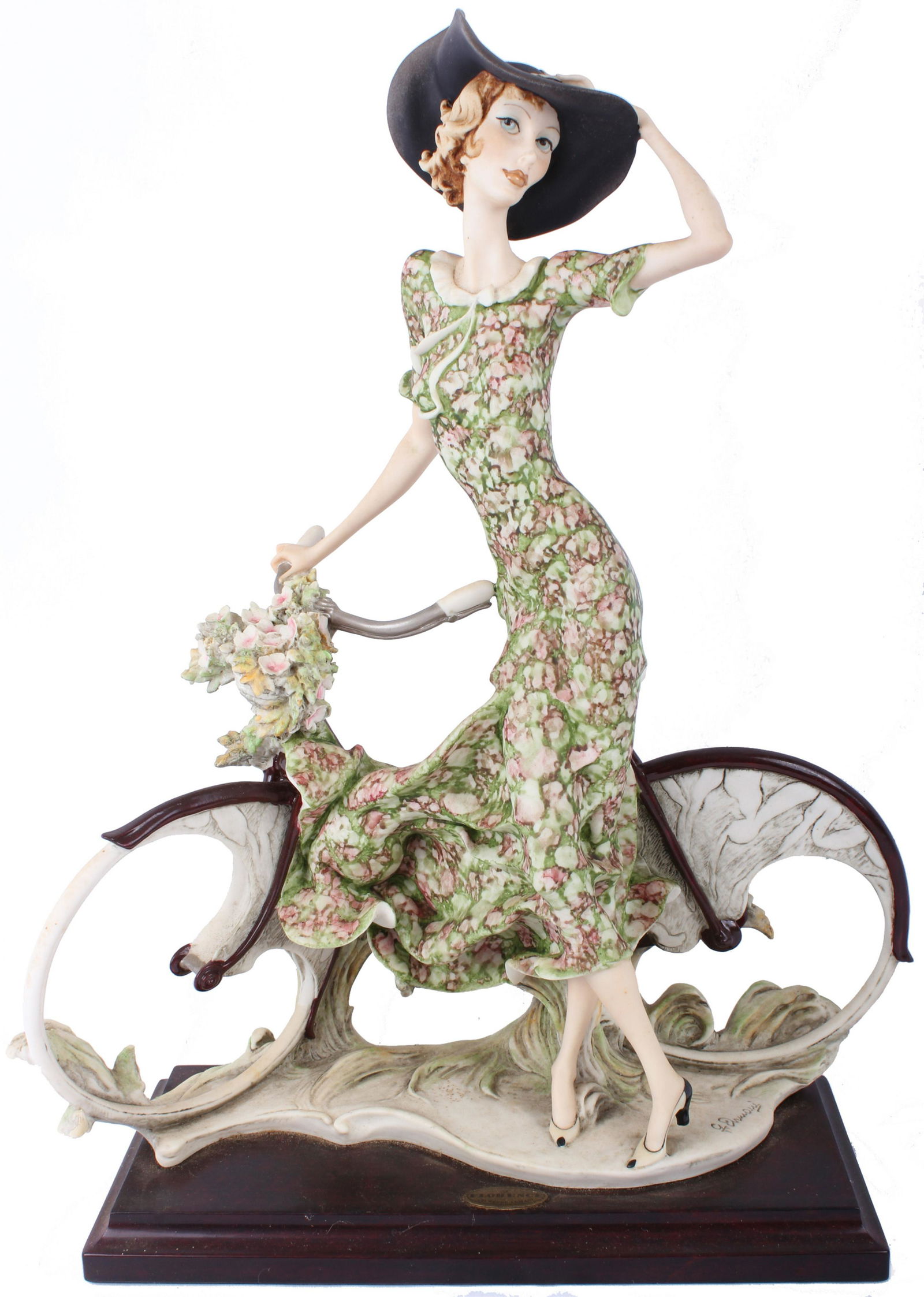 GIUSEPPE ARMANI "BICYCLE SPRING" SIGNED SCULPTURE: GIUSEPPE ARMANI "BICYCLE SPRING" SIGNED SCULPTURE Giuseppe Armani rare & retired Capodimonte sculpture " Bicycle Spring" #0539C. This Armani is hand signed on the back . Size: 15 X 12"