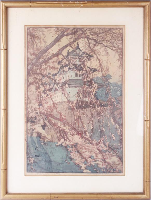 HIROSHI YOSHIDA JAPANESE WOODBLOCK PRINT: HIROSHI YOSHIDA JAPANESE WOODBLOCK PRINT Hiroshi Yoshida ( 1876 - 1950, Japanese) woodblock print hand signed and titled "After Rain. Hiroshi Yoshida was a Japanese painter and woodblock print maker, 