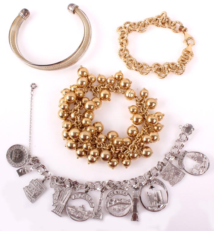 VERMEIL & STERLING LADIES BRACELETS - LOT OF 4: VERMEIL & STERLING LADIES BRACELETS - LOT OF 4 Vermeil & sterling silver ladies bracelets - lot of 4 to include one vermeil beaded bracelet, one vermeil chain link bracelet, one sterling and vermeil c
