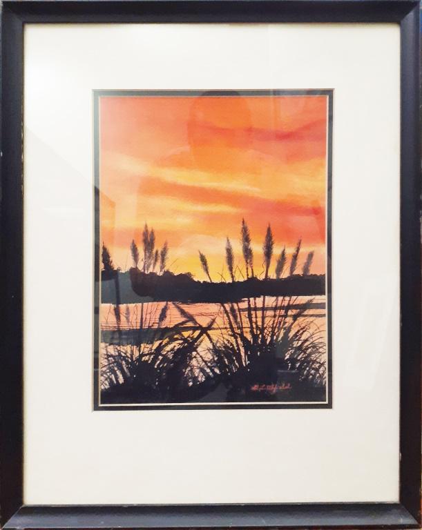 GREGG LITCHFIELD SIGNED WATERCOLOR PAINTING: GREGG LITCHFIELD SIGNED WATERCOLOR PAINTING Gregg Litchfield signed watercolor painting in wood frame. Depicts river landscape at sunset. Size: 16.25 X 20.25"Condition: Very Fine.