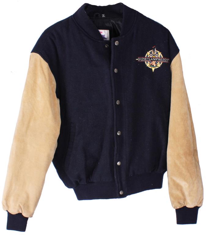 DISNEYLAND RESORT WOOL LEATHER SWEATER JACKET: DISNEYLAND RESORT WOOL LEATHER SWEATER JACKET Vintage Disneyland Resort, California wool jacket with leather sleeves. Includes Mickey Mouse buttons and resort logos on front and back.Size: M Condition