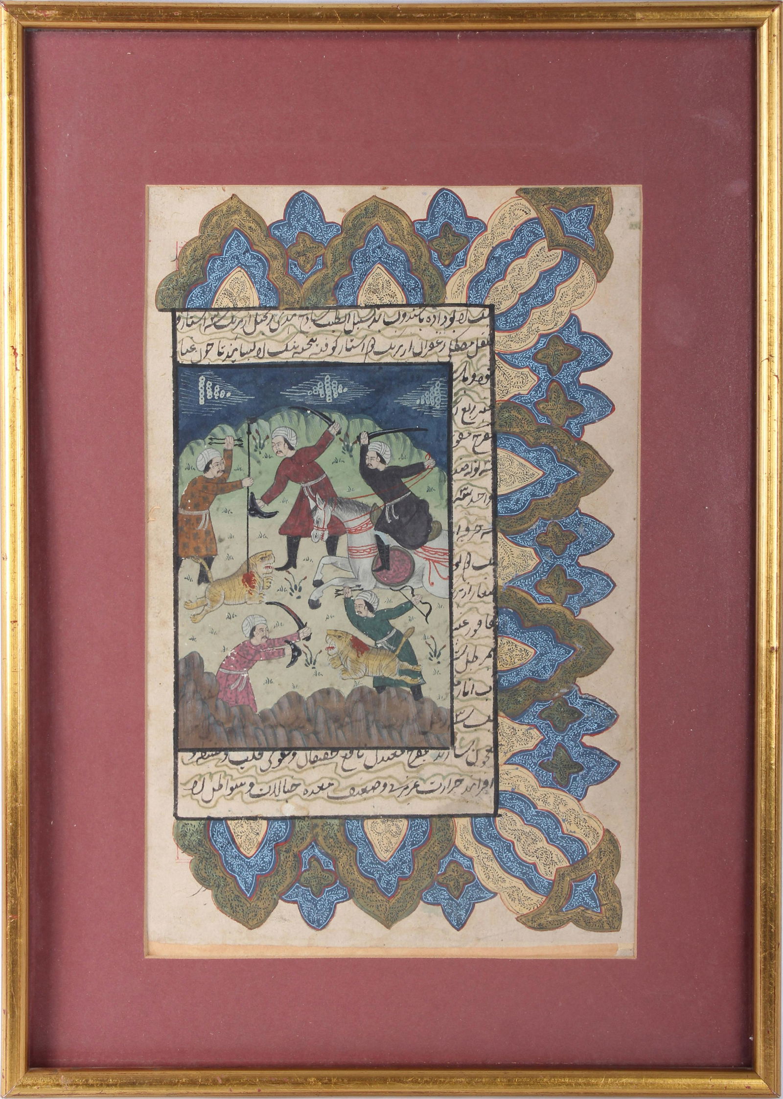 ANTIQUE AUTHENTIC ILLUSTRATED PERSIAN MANUSCRIPT: ANTIQUE AUTHENTIC ILLUSTRATED PERSIAN MANUSCRIPT Authentic antique Persian illustrated manuscript - likely 17th century. Bleed through of ink visible to the reverse. Size: 5.5 X 9"