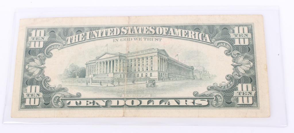 $10 NOTE - MISSING SECOND PRINTING ERROR: $10 NOTE - MISSING SECOND PRINTING ERROR Ten dollar note with a missing second printing misprint error. Printed in Pennsylvania. Contained in plastic protection. Condition: Circulated