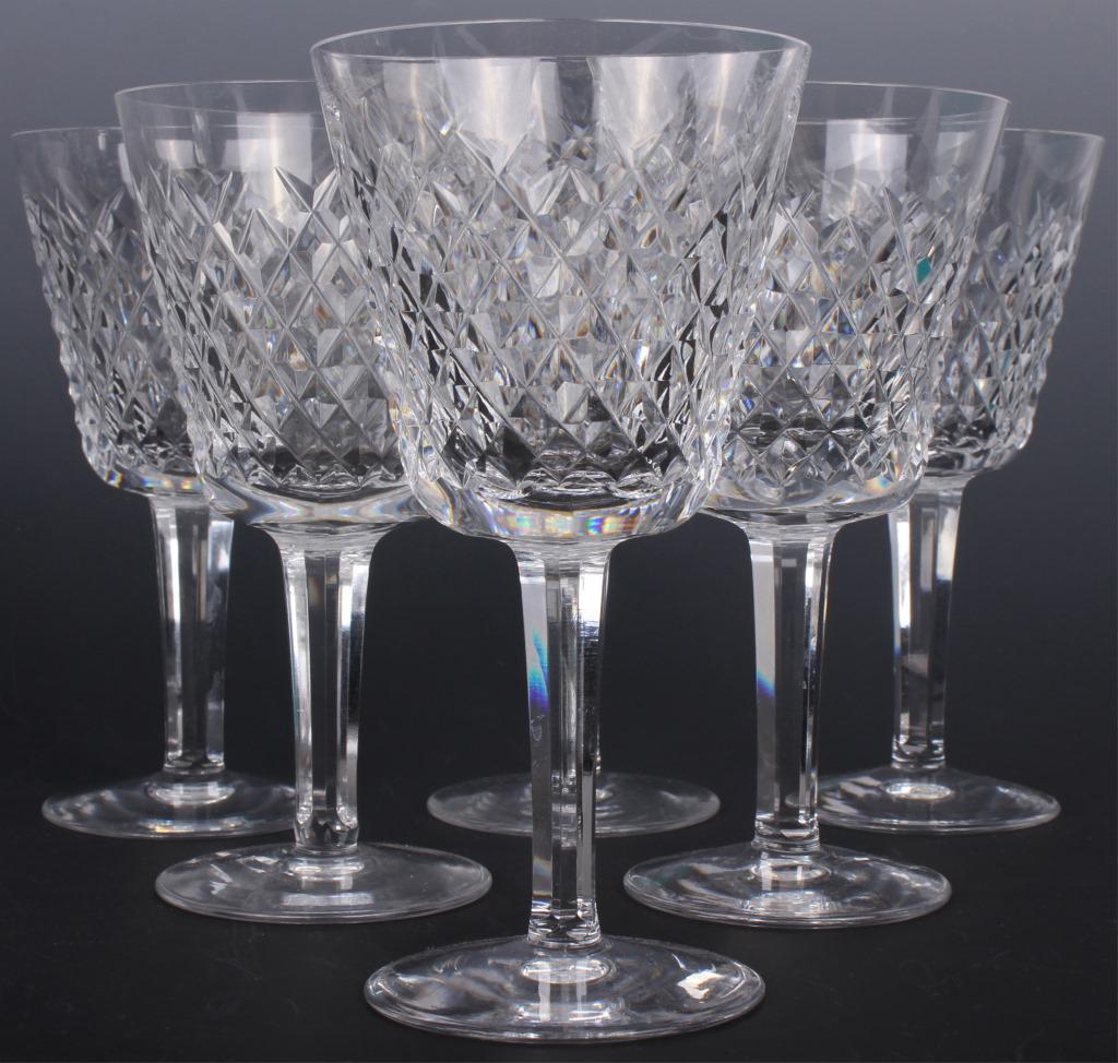 WATERFORD CRYSTAL ALANA SMALL CLARET WINE GLASSES: WATERFORD CRYSTAL ALANA SMALL CLARET WINE GLASSES Waterford crystal Alana small claret wine glasses, lot of six. Size: 3 X 6" Condition: Very fine