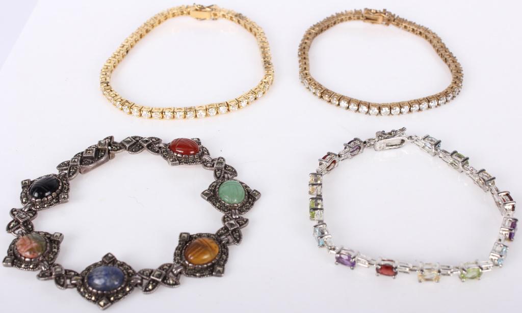 LADIES STERLING SILVER STONE BRACELETS - LOT OF 4: 10102LADIES STERLING SILVER STONE BRACELETS - LOT OF 4 Lot of four ladies sterling silver bracelets, varied stones. Weight: 56.3 gramsWe Can Ship This Item