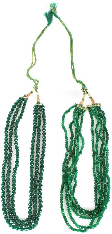 GREEN JADE BEADED NECKLACES - 1520 CTW - LOT OF 2: 10204GREEN JADE BEADED NECKLACES - 1520 CTW - LOT OF 2 Green jadeite beaded necklaces with 7.1 mm beads on one necklace and 4.4mm beads on the other with 3 strands on one and 4 strands on the other. H