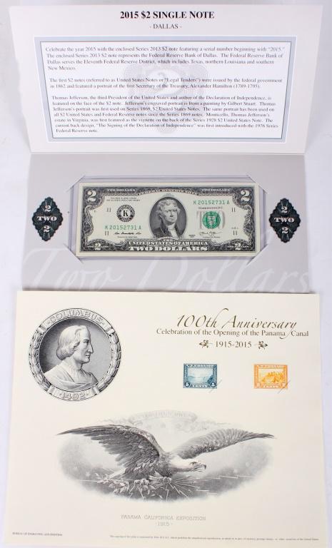 BUREAU OF ENGRAVING AND PRINTING COLLECTIBLES - 2: 10241BUREAU OF ENGRAVING AND PRINTING COLLECTIBLES - 2 Bureau of Engraving and Printing Collectibles. Lot to include one commemorative 2015 $2 bill in the original packaging from the Department of the