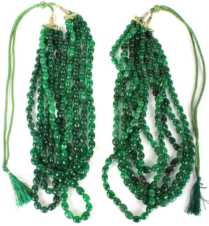 JADEITE & WOVEN CORD BEADED NECKLACES - LOT OF 2: 10194JADEITE & WOVEN CORD BEADED NECKLACES - LOT OF 2 Jadeite and woven cord beaded necklaces. Necklaces have adjustable length. Jade Weight: 485.9 Grams Size: 11" at shortest
