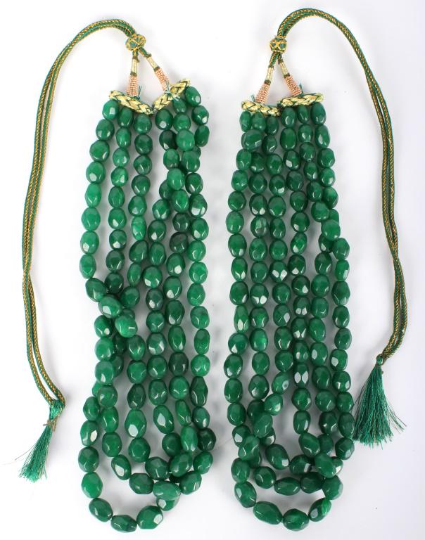 JADEITE & WOVEN CHORD BEADED NECKLACES - LOT OF 2: 10212JADEITE & WOVEN CHORD BEADED NECKLACES - LOT OF 2 Jadeite and woven chord beaded necklaces - lot of 2. Necklaces have adjustable woven chords. Jade Weight: 394.5 GramsSize: 44" Largest
