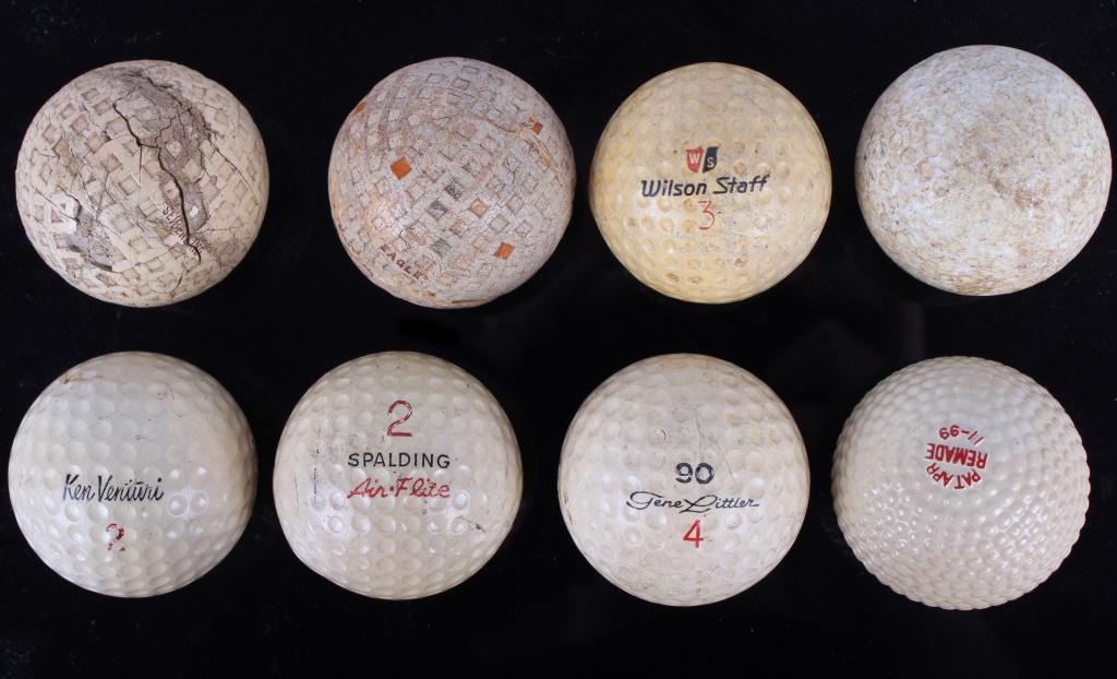 ASSORTED SET OF ANTIQUE & VINTAGE GOLF BALLS - (7): 10352ASSORTED SET OF ANTIQUE & VINTAGE GOLF BALLS - (7) Assorted set of antique and vintage golf balls to include one Gene Littler golf ball, one Wilson Staff golf ball, one Spalding Air-Flite golf ba
