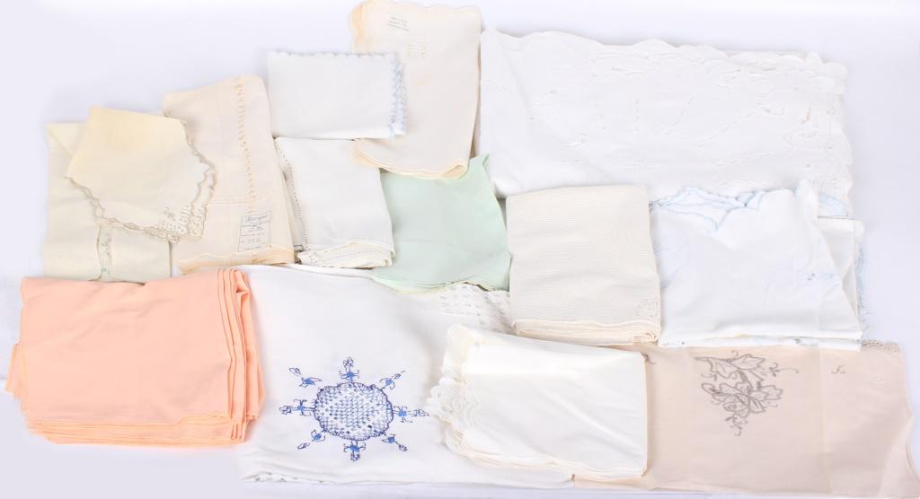ASSORTED VINTAGE EMBROIDERED FINE LINENS - (15): 10385ASSORTED VINTAGE EMBROIDERED FINE LINENS - (15) Assorted vintage embroidered fine linens. Lot to include 3 imported cotton Betsons linens, table cloths, doilys, table runners, and other assorted
