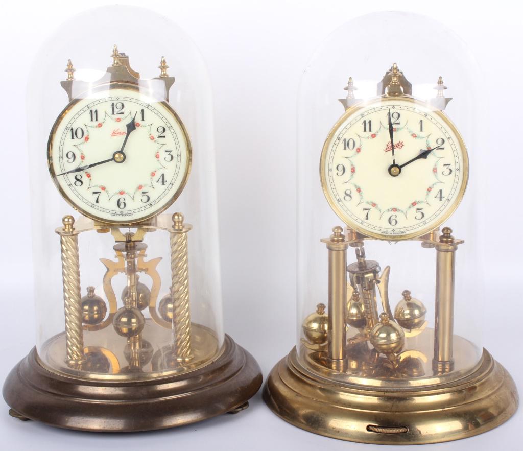 KERN O SOHNE & SCHATZ UNADJUSTED ANNIVERSARY CLOCK: 10458KERN O SOHNE & SCHATZ UNADJUSTED ANNIVERSARY CLOCK Vintage Mantel Clock Kern U Sohne Unadjusted Anniversary clock with plastic dome and #49 Schatz matching design Anniversary mantel clock. Made i
