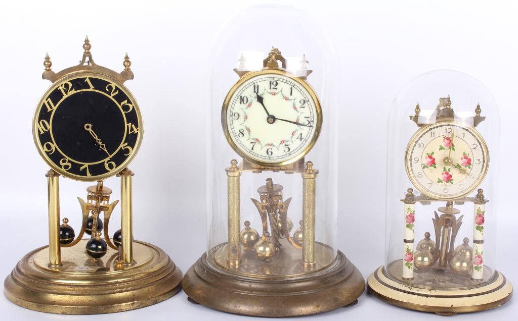 FORESTVILLE CLOCK CO. & 2 OTHER MANTEL CLOCKS: 10459FORESTVILLE CLOCK CO. & 2 OTHER MANTEL CLOCKS Forestville clock company plate 1119 with glass dome J. Link & Co. and 2 unmarked anniversary mantel clocks. mantel clock Forestville Tallest 12"