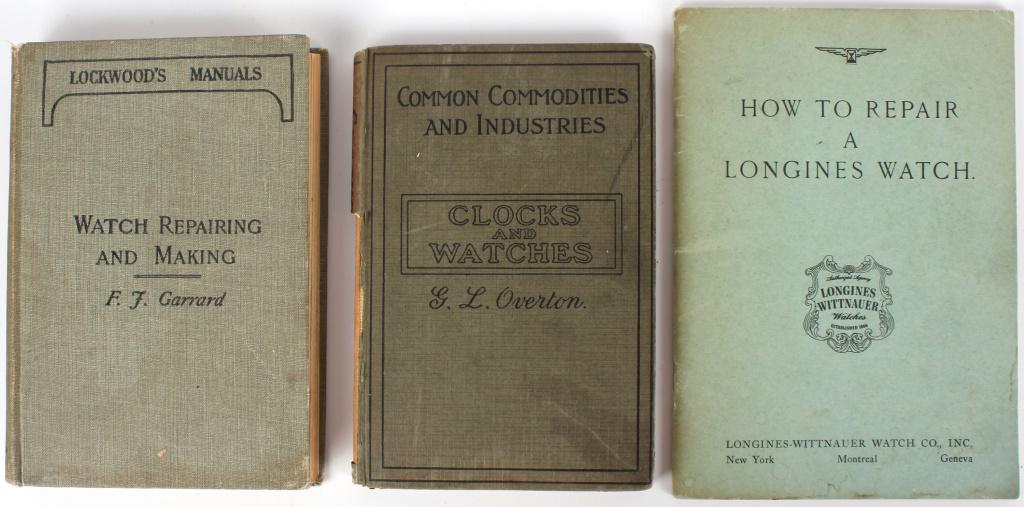 ANTIQUE / VINTAGE WATCH REPAIR BOOKS - LOT OF 3: 10486ANTIQUE / VINTAGE WATCH REPAIR BOOKS - LOT OF 3 Antique and vintage watch and clock repair books to include "Watch Repairing and Making" by F. Garrard (1928), Common commodities and Industries "