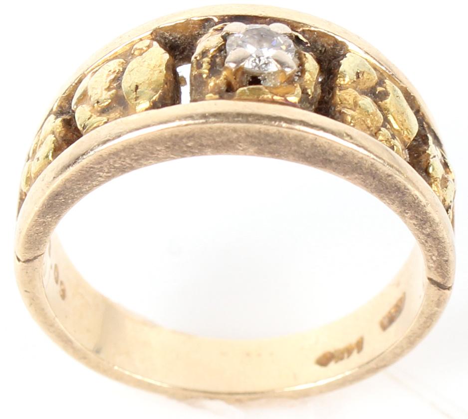 14K GOLD 22K GOLD NUGGET & .07CT DIAMOND RING (1 of 3)
