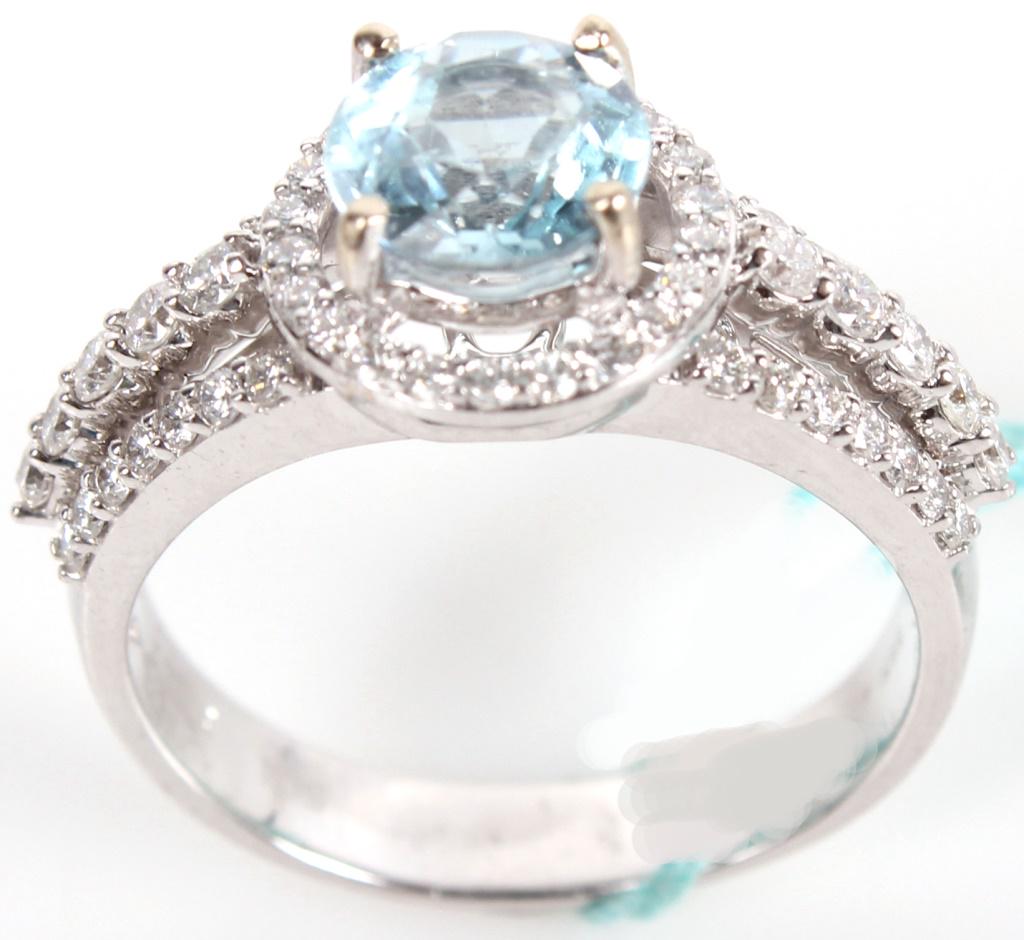 14K GOLD 1.0CTW DIAMONDS 1.5CT AQUAMARINE RING (1 of 3)