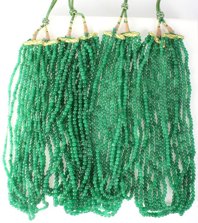 GREEN JADE BEADED NECKLACES W/ CHORD - LOT OF 4 (1 of 3)