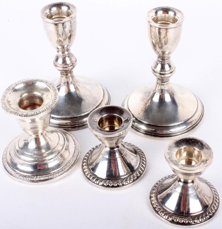 STERLING SILVER WEIGHTED CANDLE HOLDERS - LOT OF 5 (1 of 5)