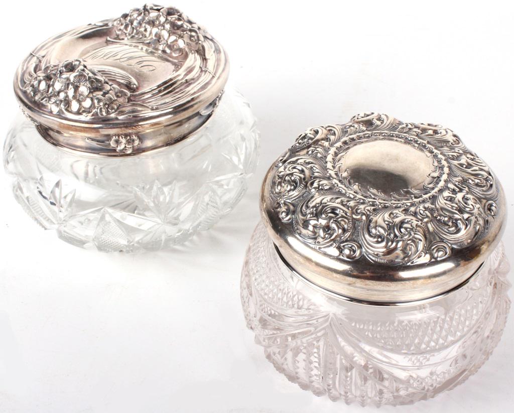 LOMM STERLING SILVER LID GLASS ART NOUVEAU JARS(2) (1 of 4)