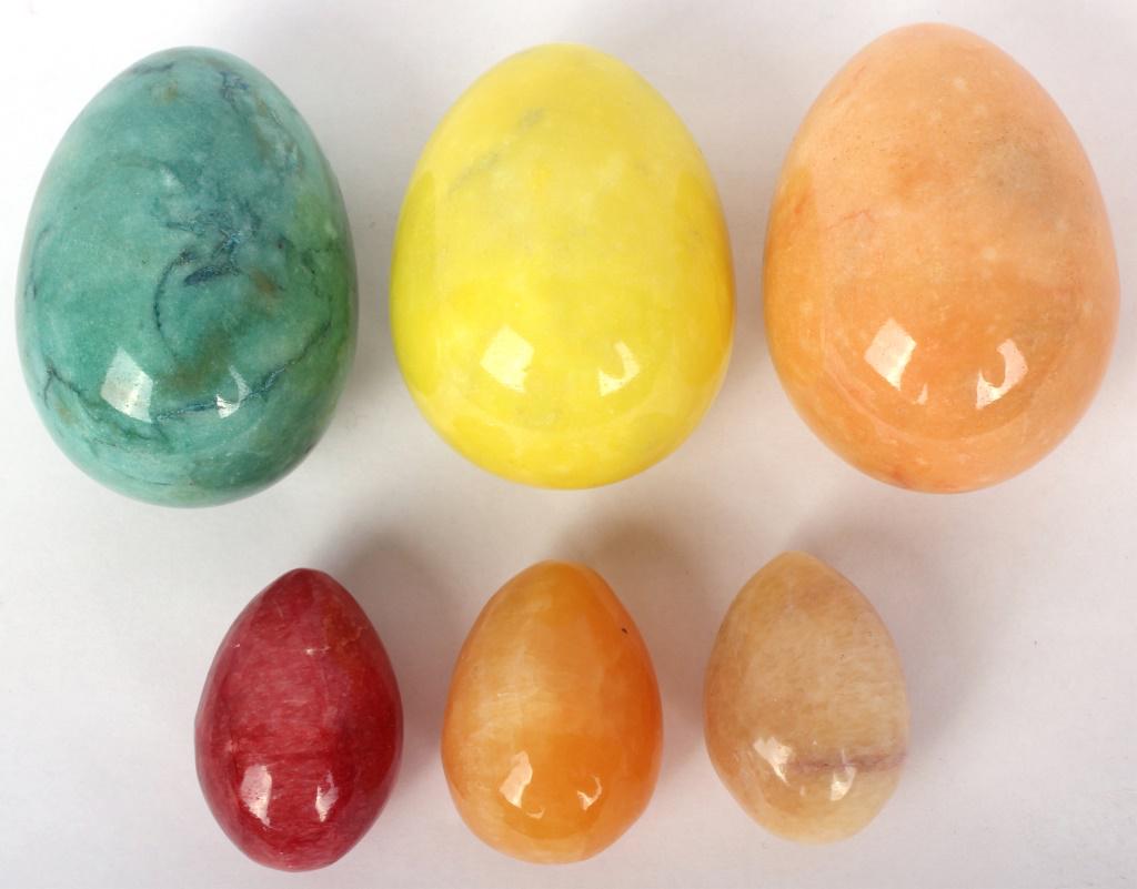 SMALL HAND CARVED STONE EGGS - LOT OF 6 (1 of 3)