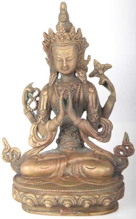 BRASS FOUR ARM CHENREZIG BODHISATTVA STATUE (1 of 3)