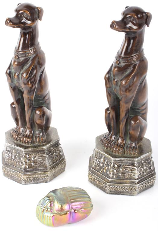 BRONZE ASIAN DOG STATUES & ROBERT HELD ART GLASS (1 of 4)