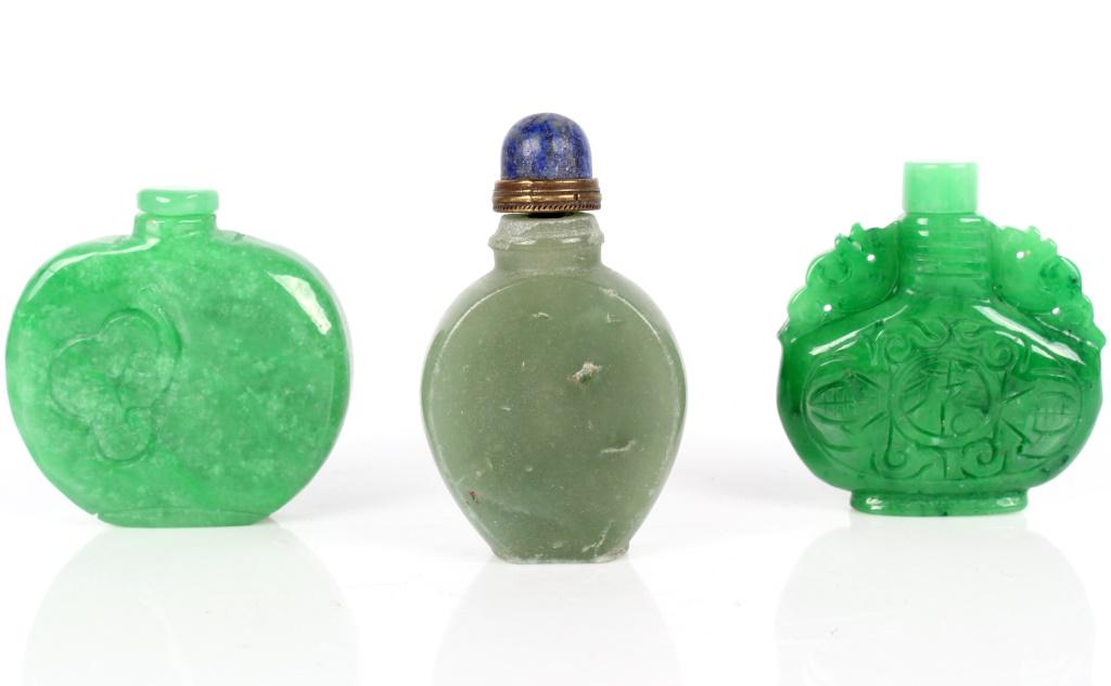 ASSORTED JADE ASIAN CARVED SNUFF BOTTLES - (3) (1 of 4)
