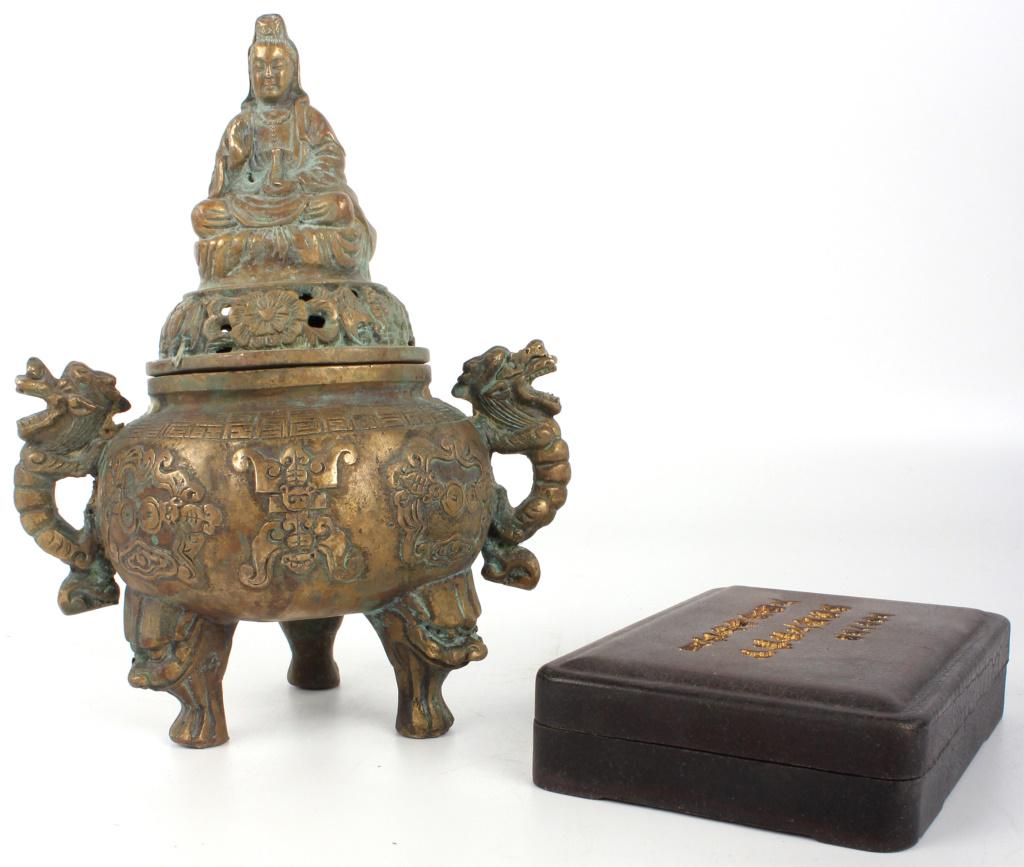 ASIAN INK STONE & BRASS KWAN YIN INCENSE HOLDER (1 of 5)