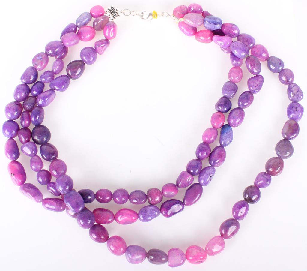 PINK AGATE THREE-LAYERED BEADED LADIES NACKLACE (1 of 3)