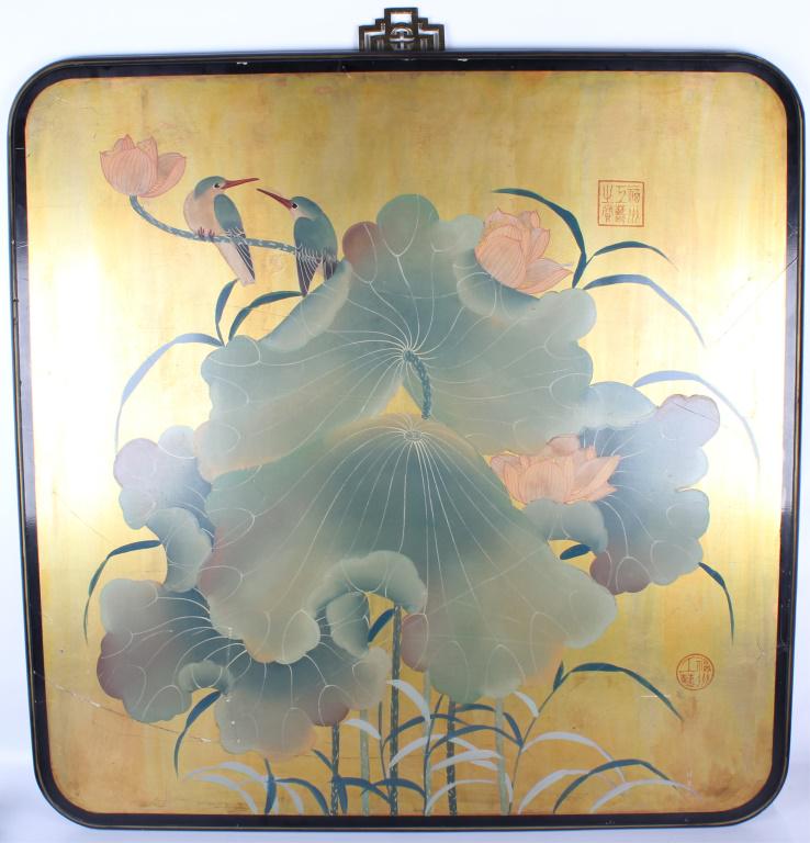 ASIAN WOOD HAND PAINTED ABSTRACT PICTURE WALL ART (1 of 5)