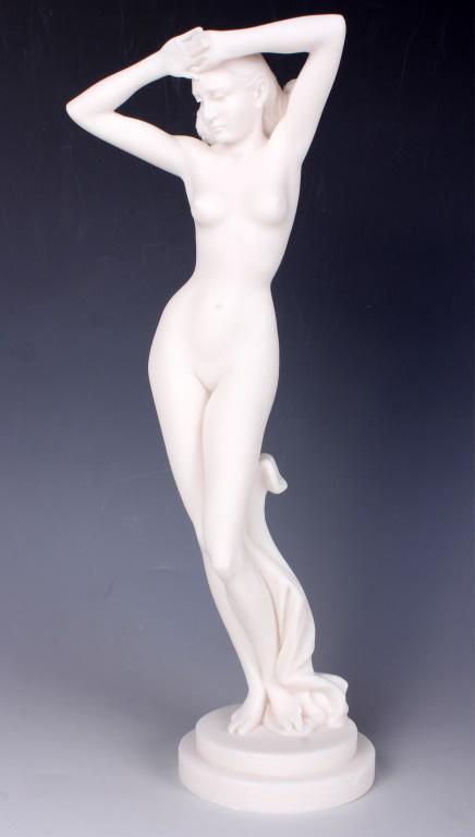 GREEK GODDESS APHRODITE VENUS ALABASTER STATUE: 11007GREEK GODDESS APHRODITE VENUS ALABASTER STATUE Greek goddess Aphrodite Venus Alabaster statue. This statue depicts a Greek goddess posing with her arms above her head. Size: 19.9 inches tall.Cond