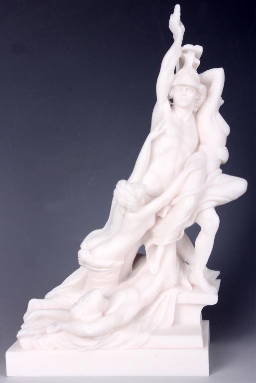POLYXENA AND ACHILLES CAST ALABASTER: 11008POLYXENA AND ACHILLES CAST ALABASTER Polyxena and Achilles Alabaster statue. Size: 19.9 inches tall. Condition: Very fine. 19.9 inches tall.