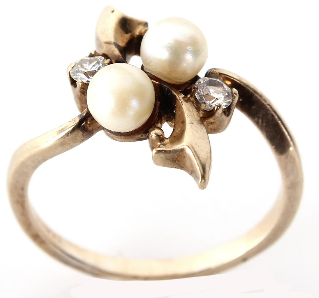 10K YELLOW GOLD PEARL CZ RING - SIZE 6.5 (1 of 4)