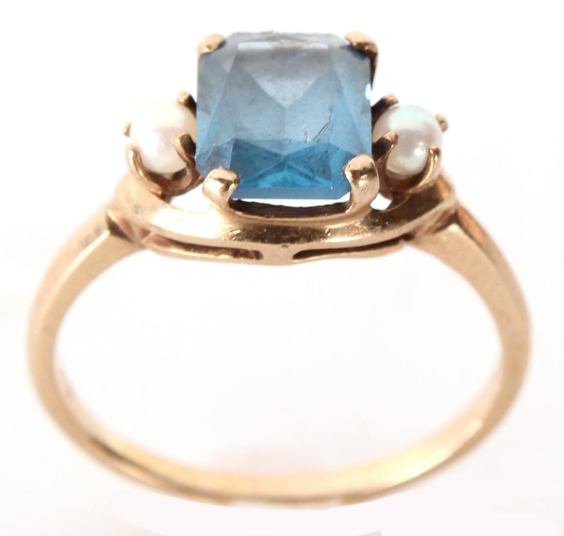 10K YELLOW GOLD BLUE SPINEL & PEARL LADIES RING (1 of 5)