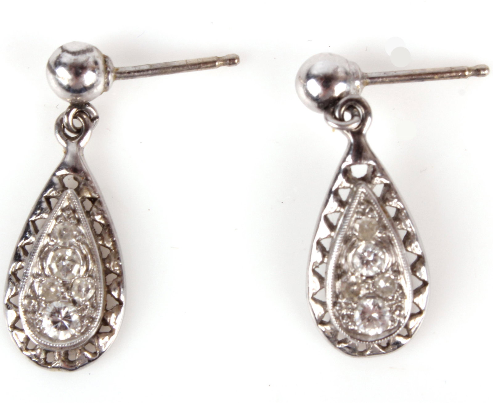 LADIES 14K WHITE GOLD DIAMOND TEARDROP EARRINGS (1 of 2)