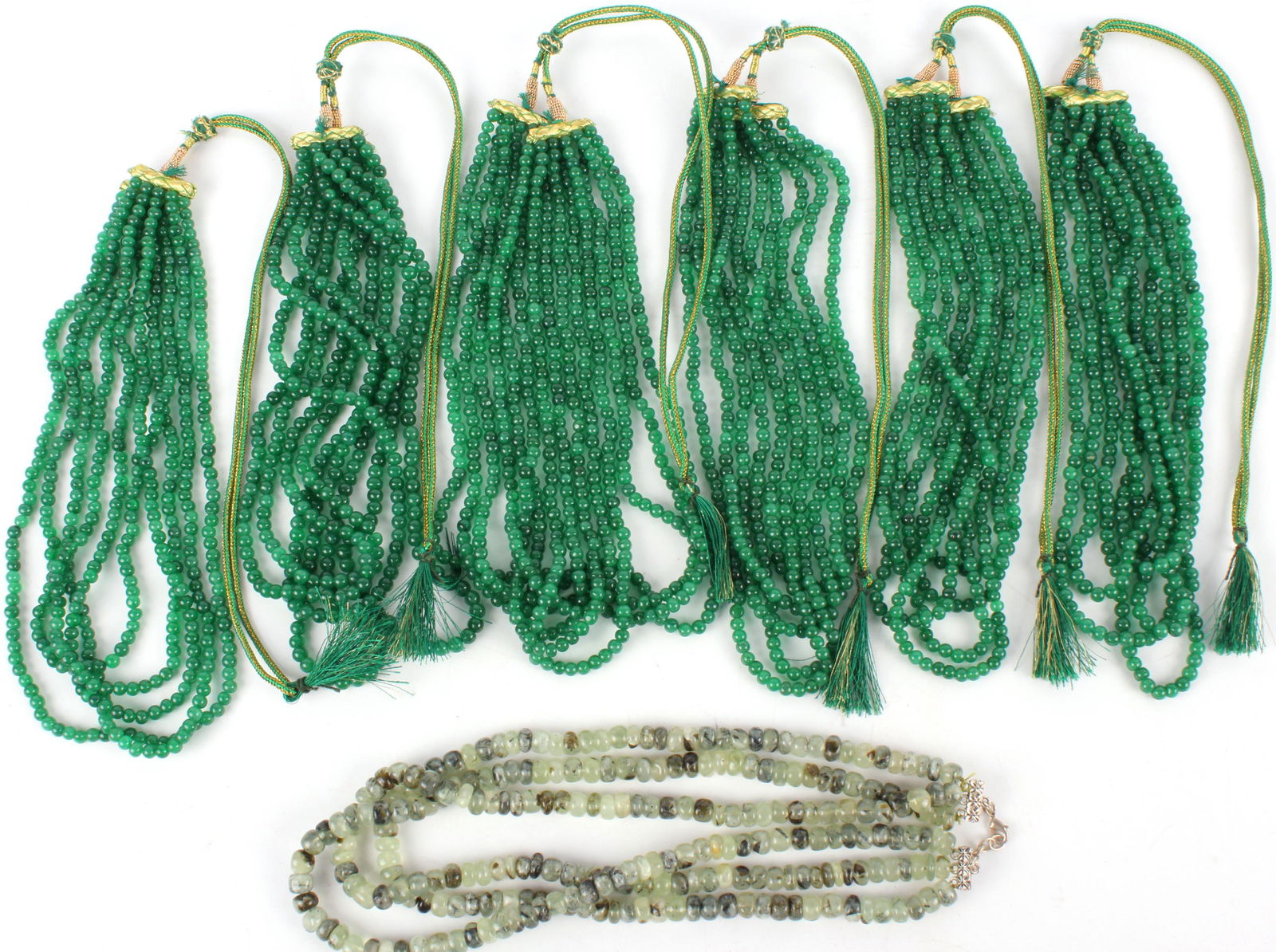 SMALL BEADED GREEN JADEITE NECKLACES - LOT OF 6 (1 of 1)