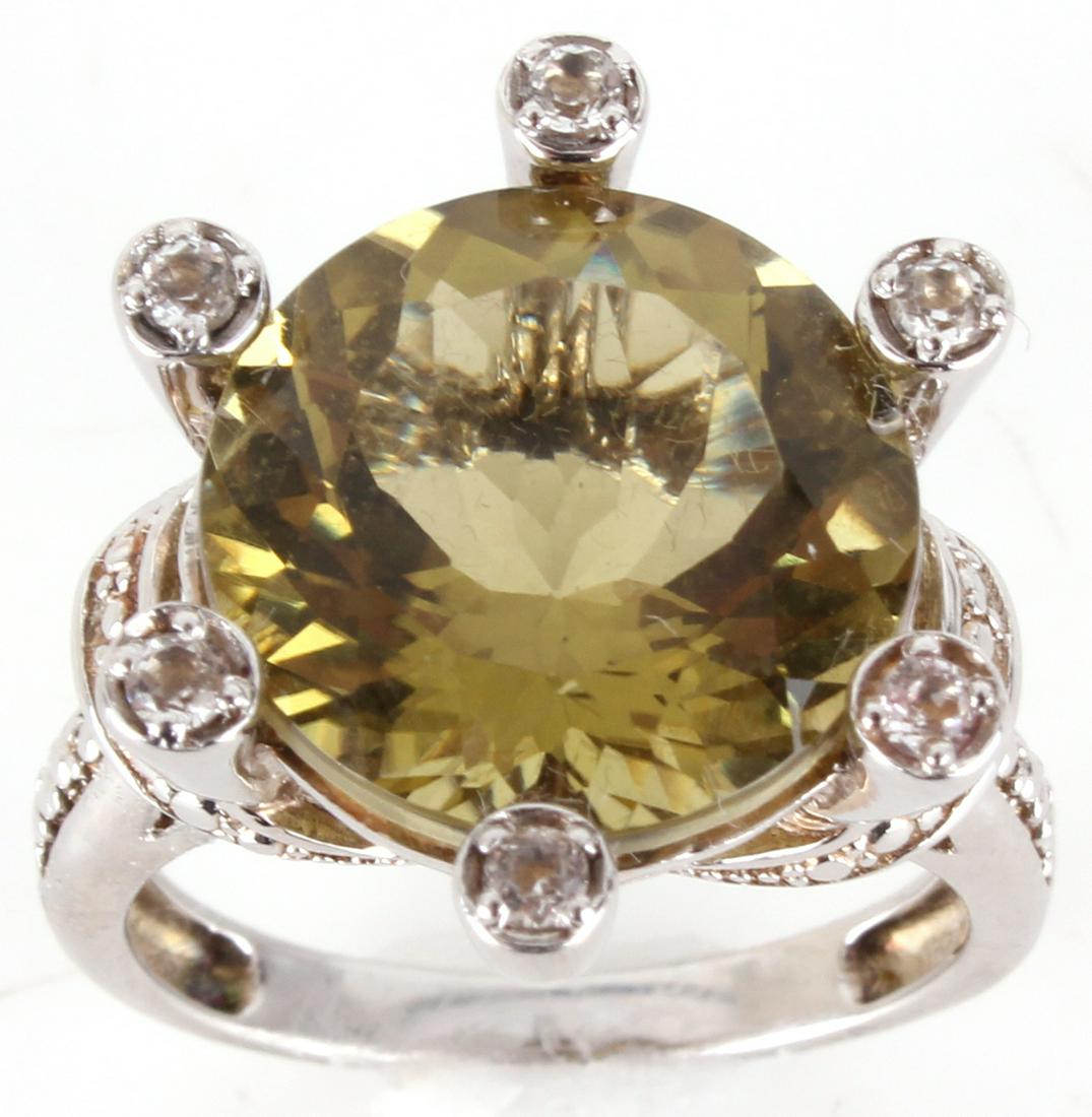STERLING SILVER & OLIVE QUARTZ LADIES RING & COA (1 of 7)