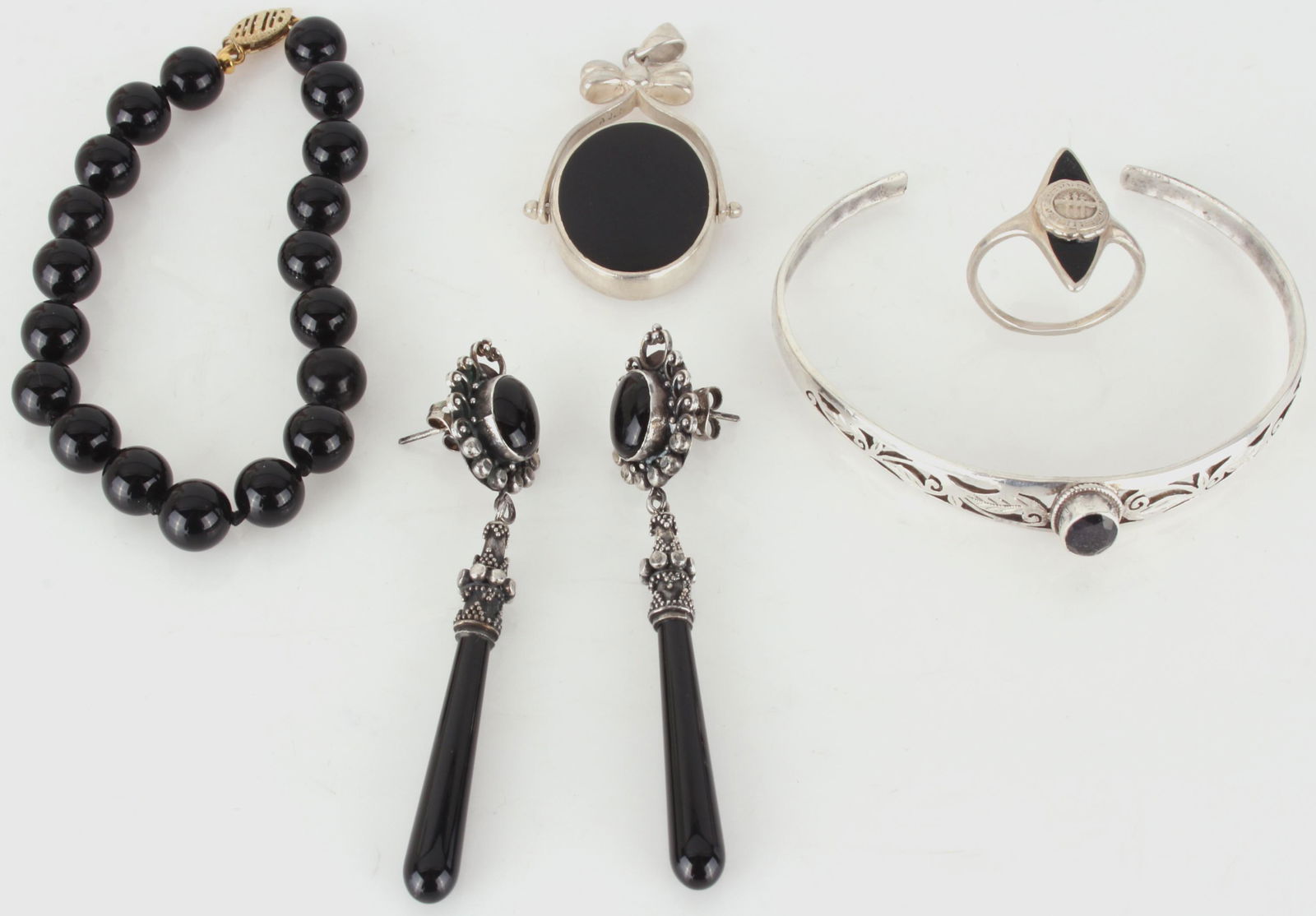 STERLING SILVER & ONYX ASSORTED JEWELRY - LOT OF 5 (1 of 8)