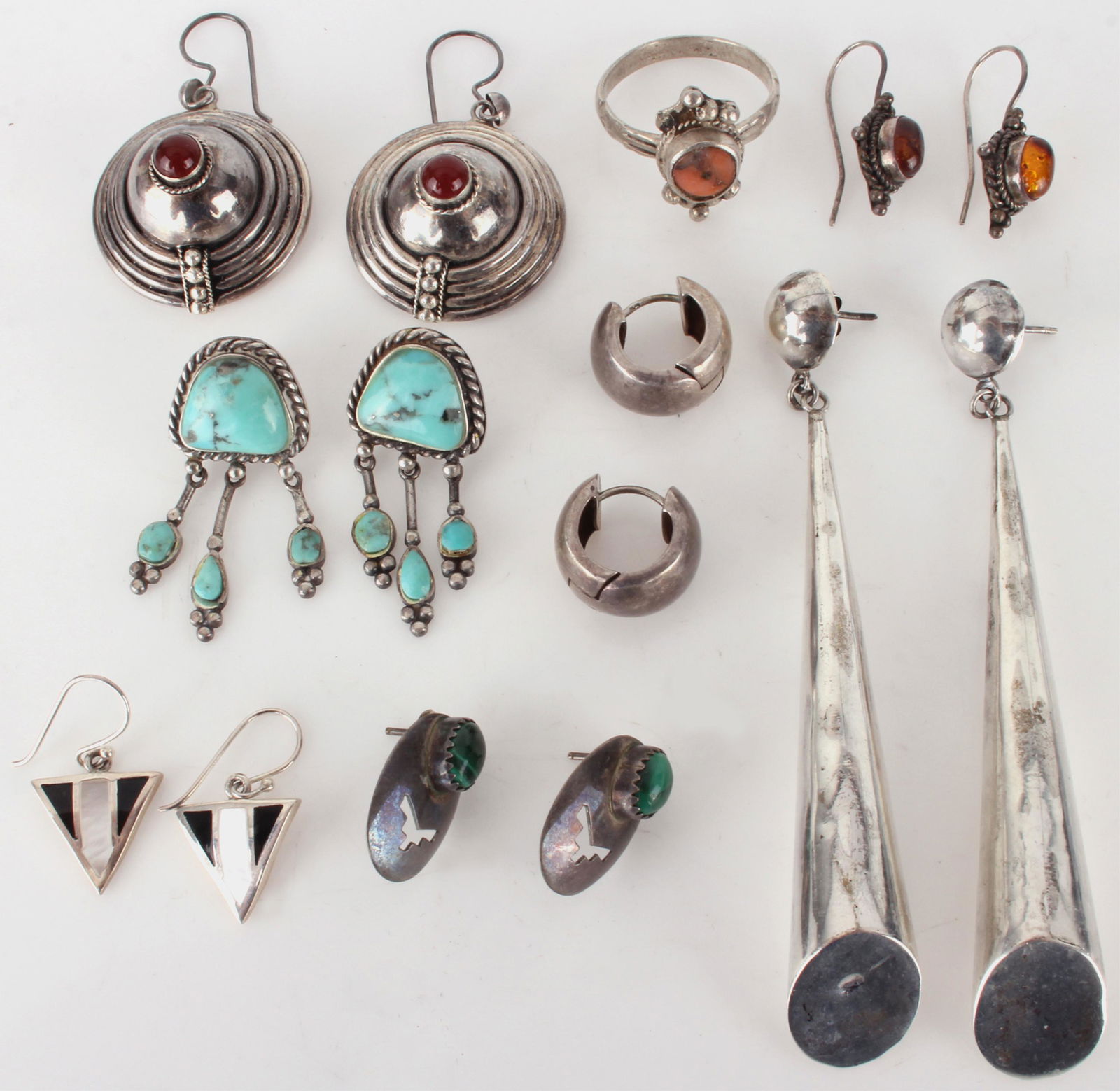 STERLING SILVER ASSORTED EARRINGS & RING - (8) (1 of 4)