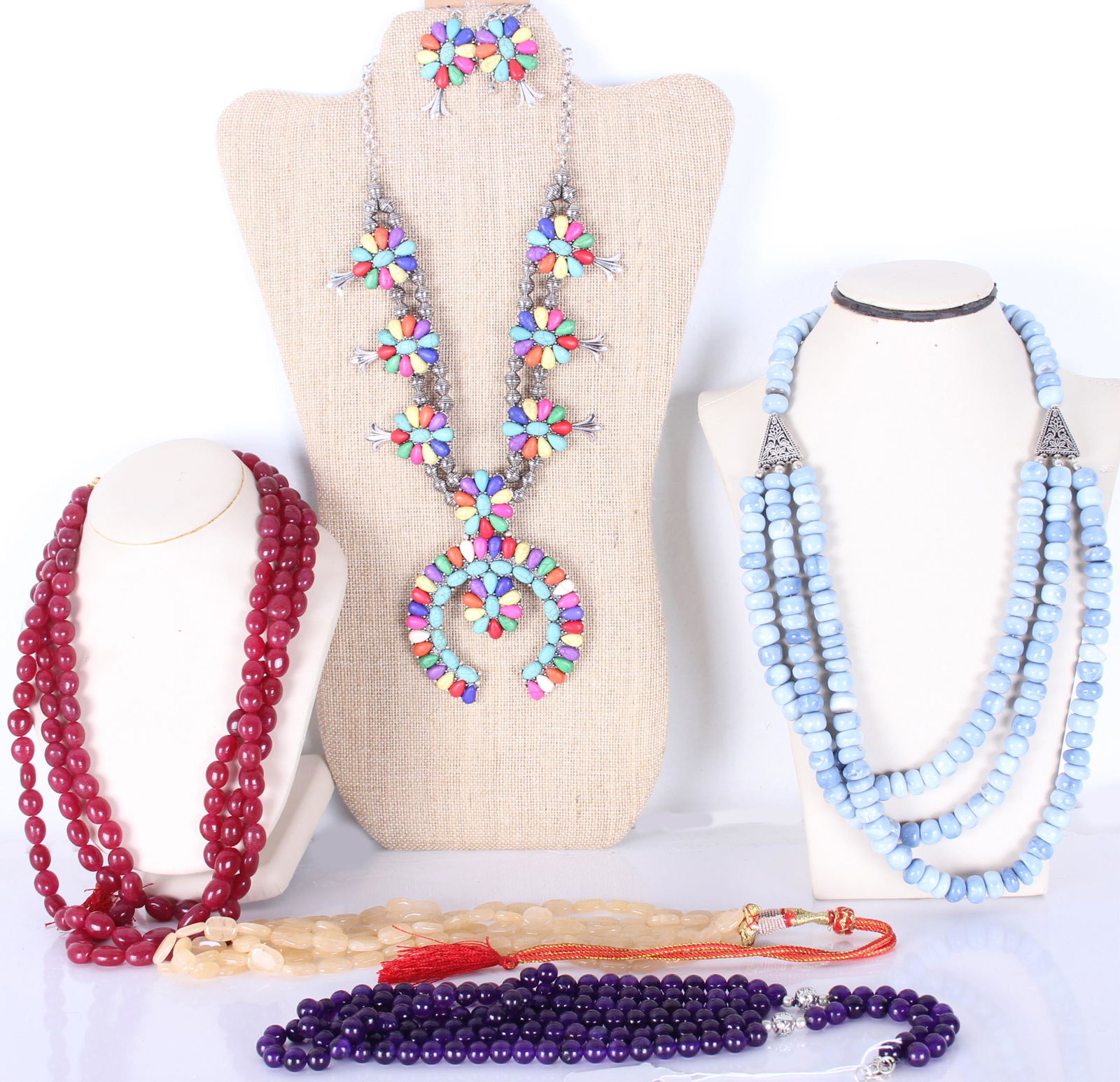 ASSORTED COLORED JADEITE NECKLACES - LOT OF 5 (1 of 6)